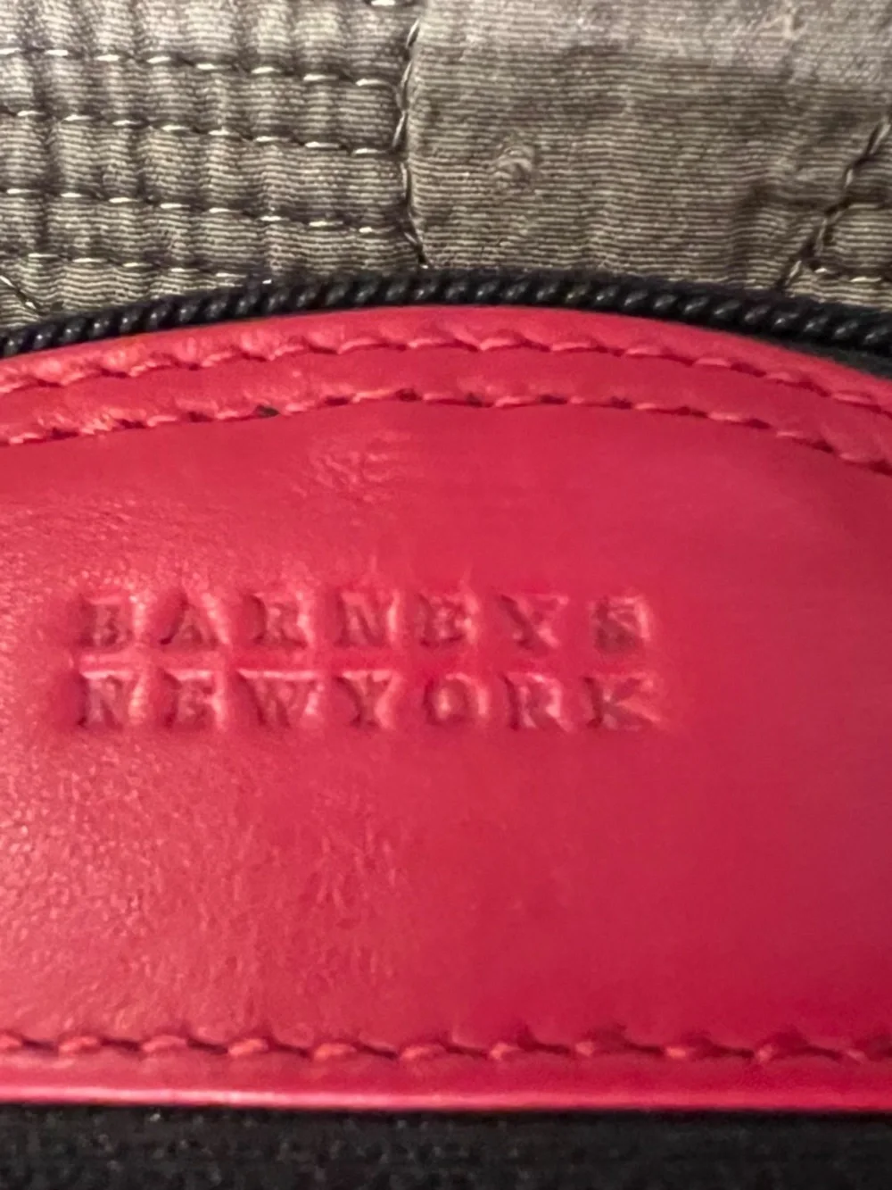 Barney’s New York. Red and Black Leather Zipper Cosmetic Case w/ Leather Tassel